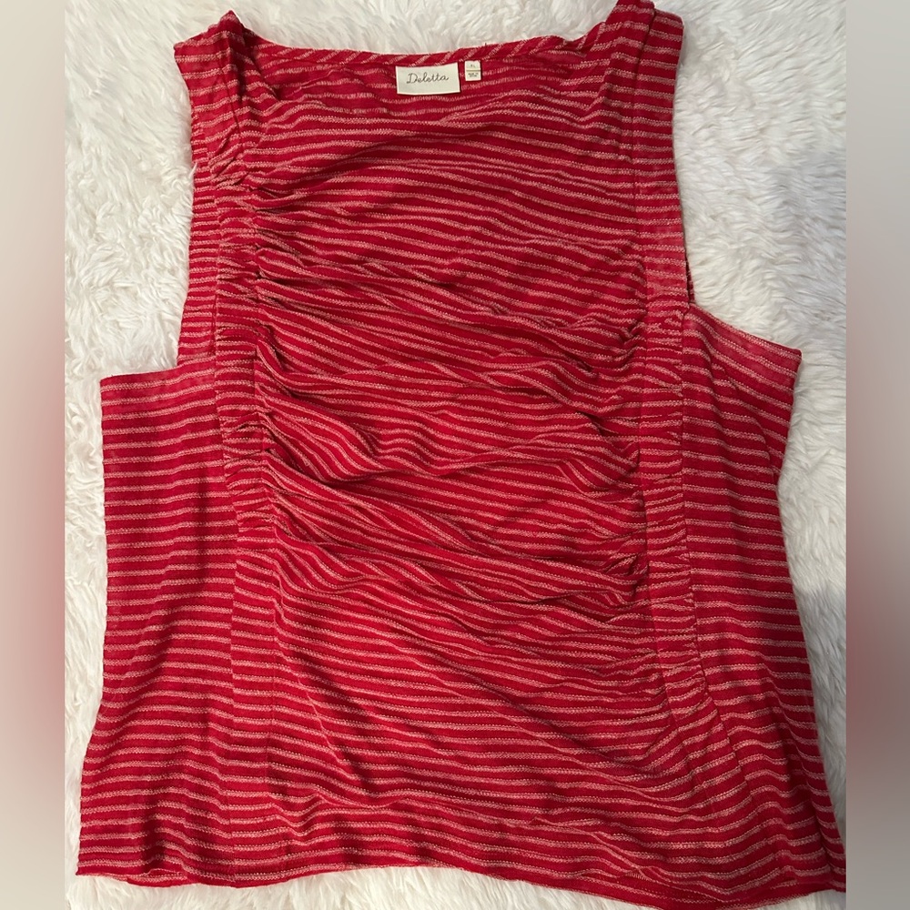 Anthropologie Red and White Striped Sleeveless Top